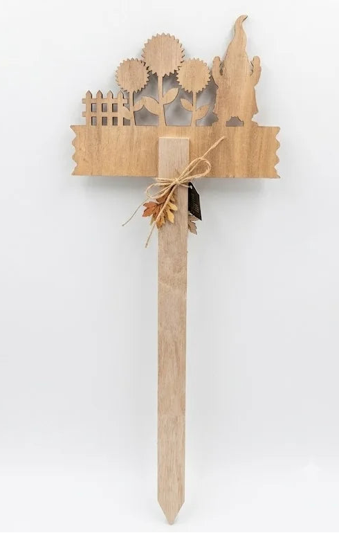 Cartello Benvenuti Autunnale in Legno con Gnomo e Girasoli – 21x62 cm - Punto Casa