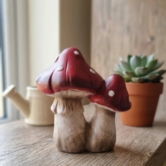 Fungo di Ceramica Autunnale Bordeaux a Pois – Decorazione Boho Rustica - Punto Casa