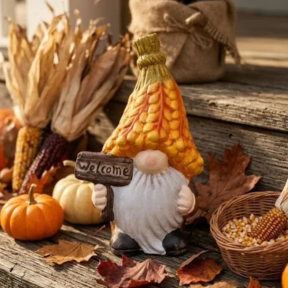 Gnomo di Ceramica Autunnale Welcome con Cappello a Maglia – 16x9x6,5 cm