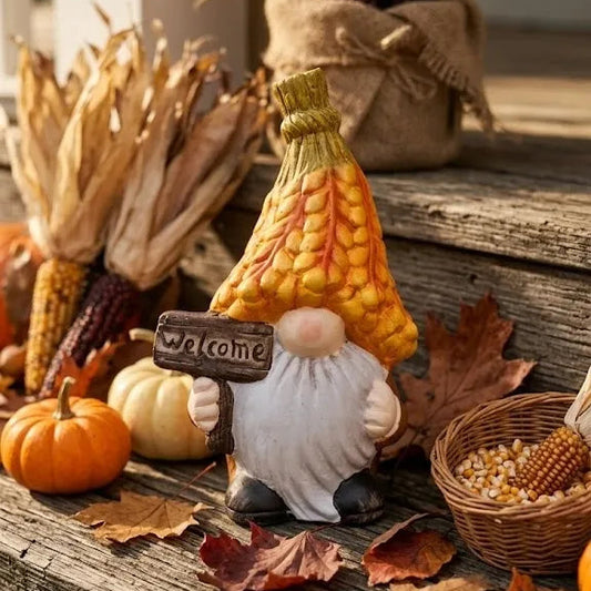 Gnomo di Ceramica Autunnale Welcome con Cappello a Maglia – 16x9x6,5 cm