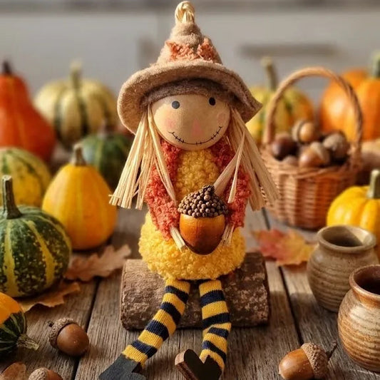 Spaventapasseri Decorativo Autunnale in Legno con Ghianda – 15x7x5 cm