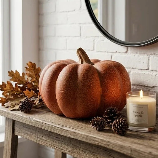 Zucca decorativa in ceramica arancione per decorazioni autunnali