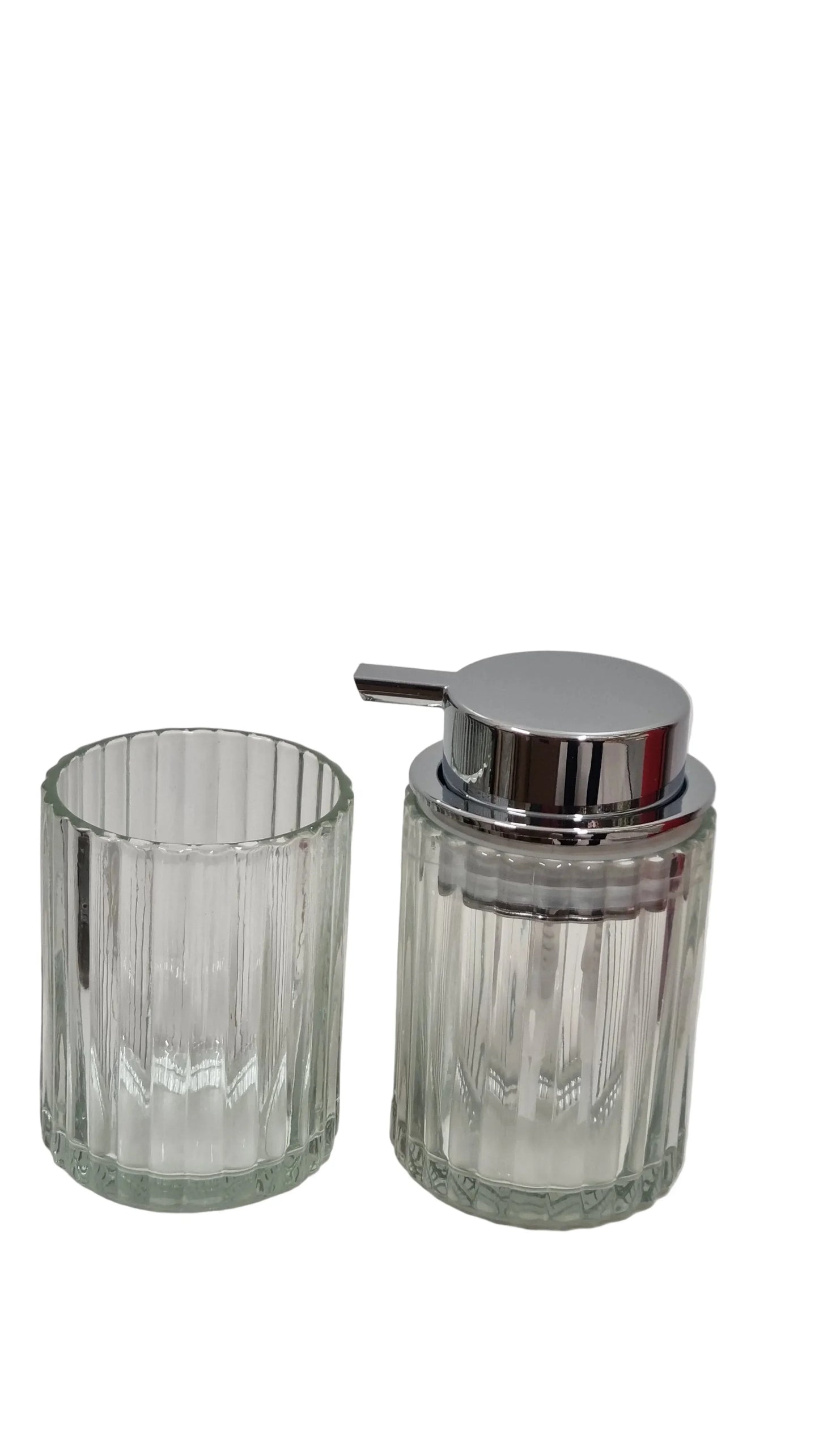 Set bagno in vetro rigato con dispenser sapone e bicchiere, articoli da bagno moderni e decorativi