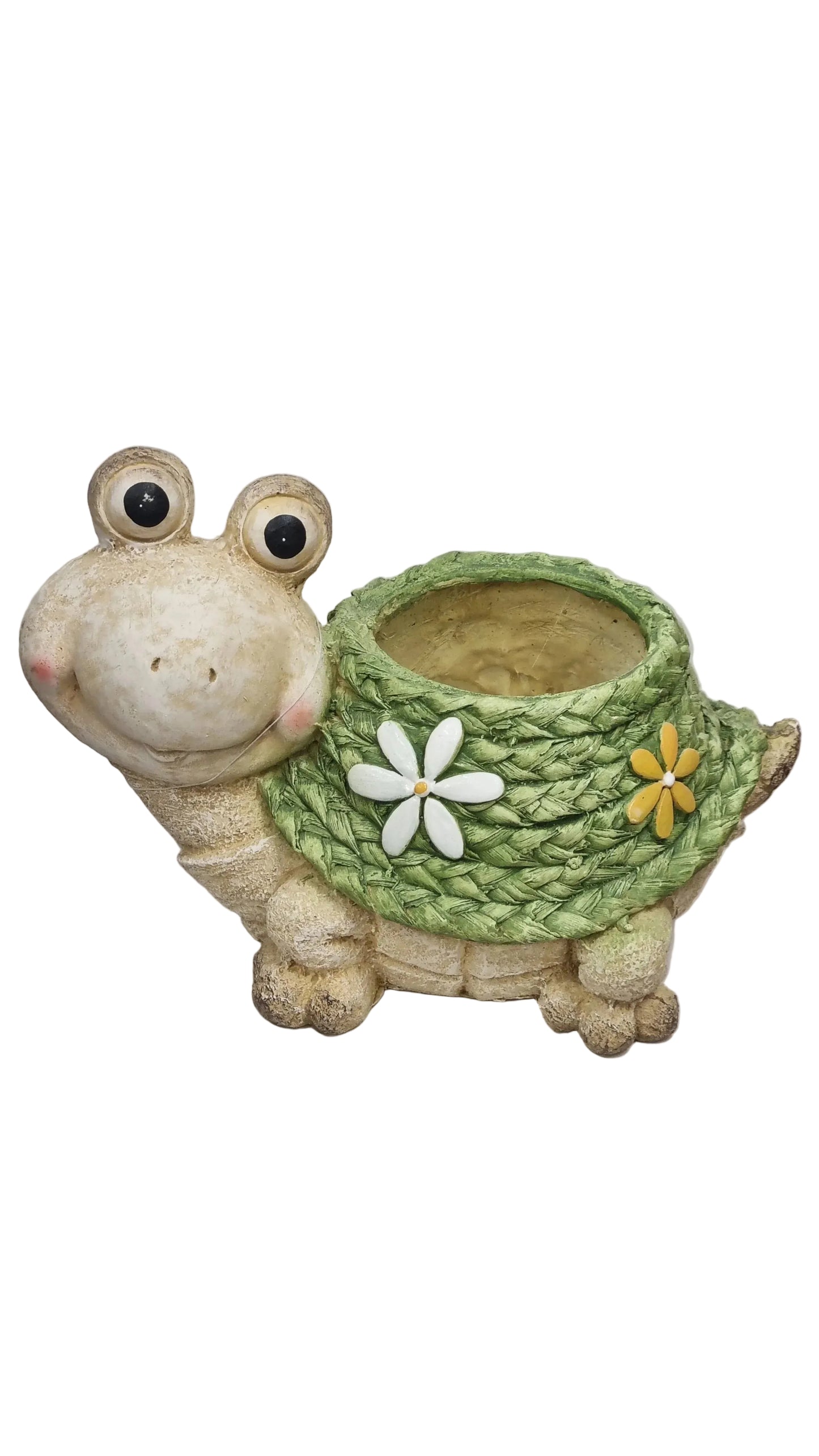 Vaso tartaruga decorativa in ceramica verde con fiori per piante da interno