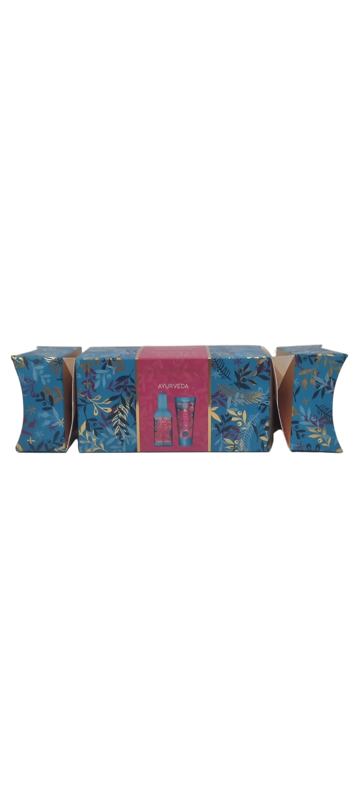 Confezione regalo Ayurveda con prodotti corpo in scatola decorata floreale blu