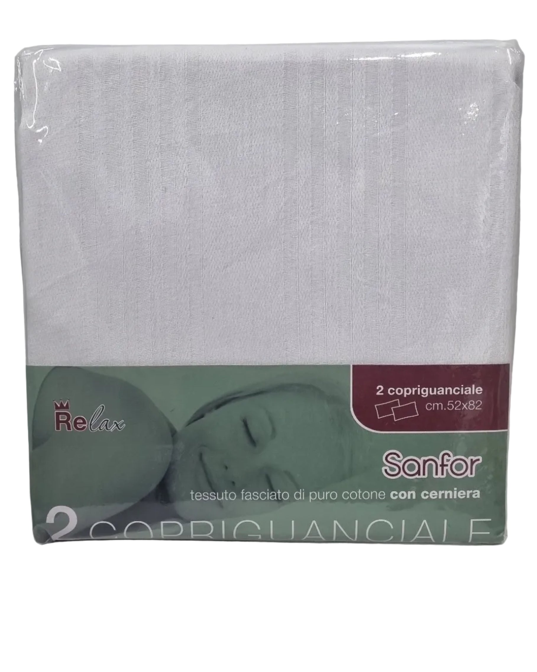 2 copriguanciali in puro cotone Sanfor Relax, tessuto fasciato con cerniera, cm 52x82