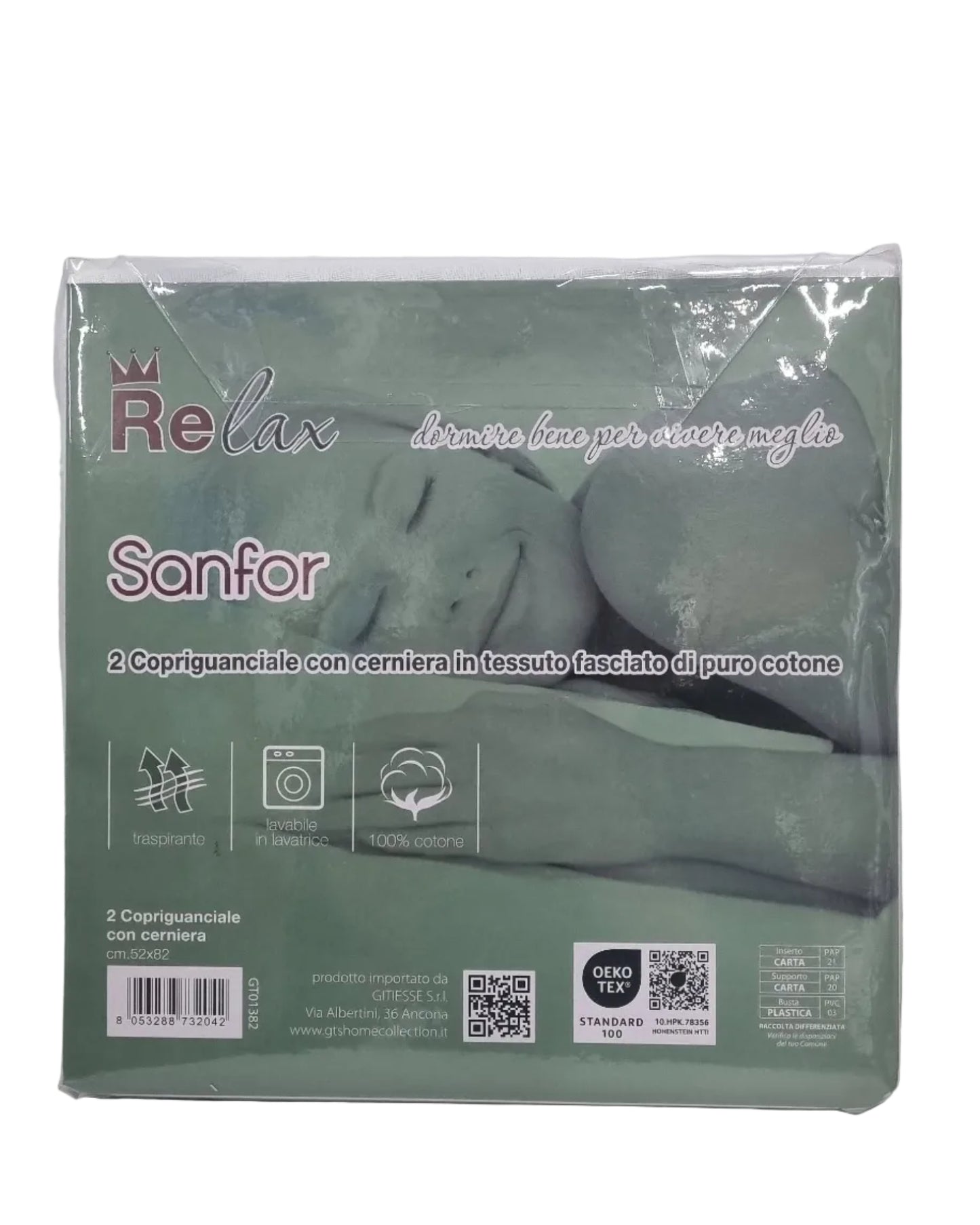 2 copriguanciale in puro cotone Sanfor Relax, tessuto fasciato, lavabili e traspiranti, cm 52x82