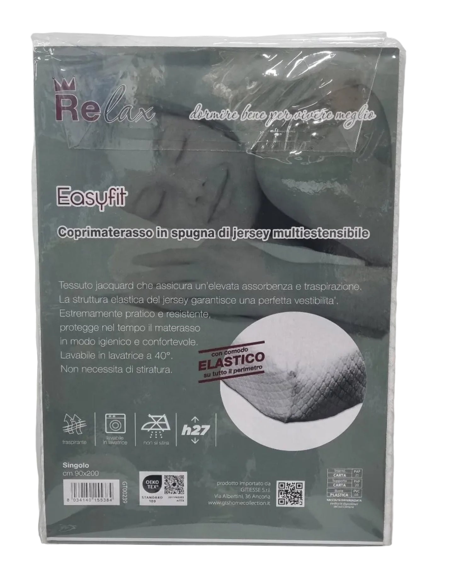 Coprimaterasso Easyfit in spugna jersey elasticizzato, lavabile, traspirante, per letto singolo 90x200 cm