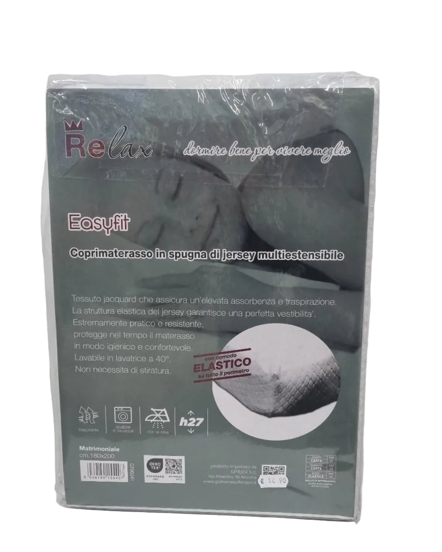 Coprimaterasso Easyfit in spugna jersey elasticizzato, lavabile, per letto matrimoniale 180x200 cm