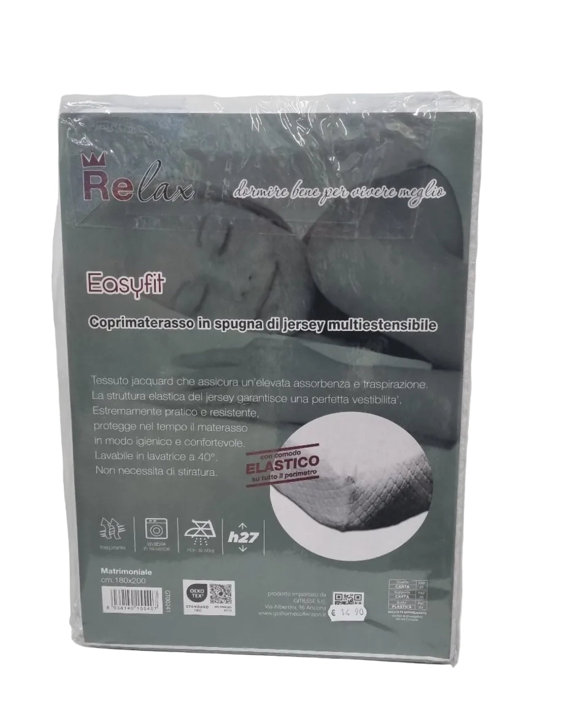 Coprimaterasso Easyfit in spugna jersey elasticizzato, lavabile, per letto matrimoniale 180x200 cm