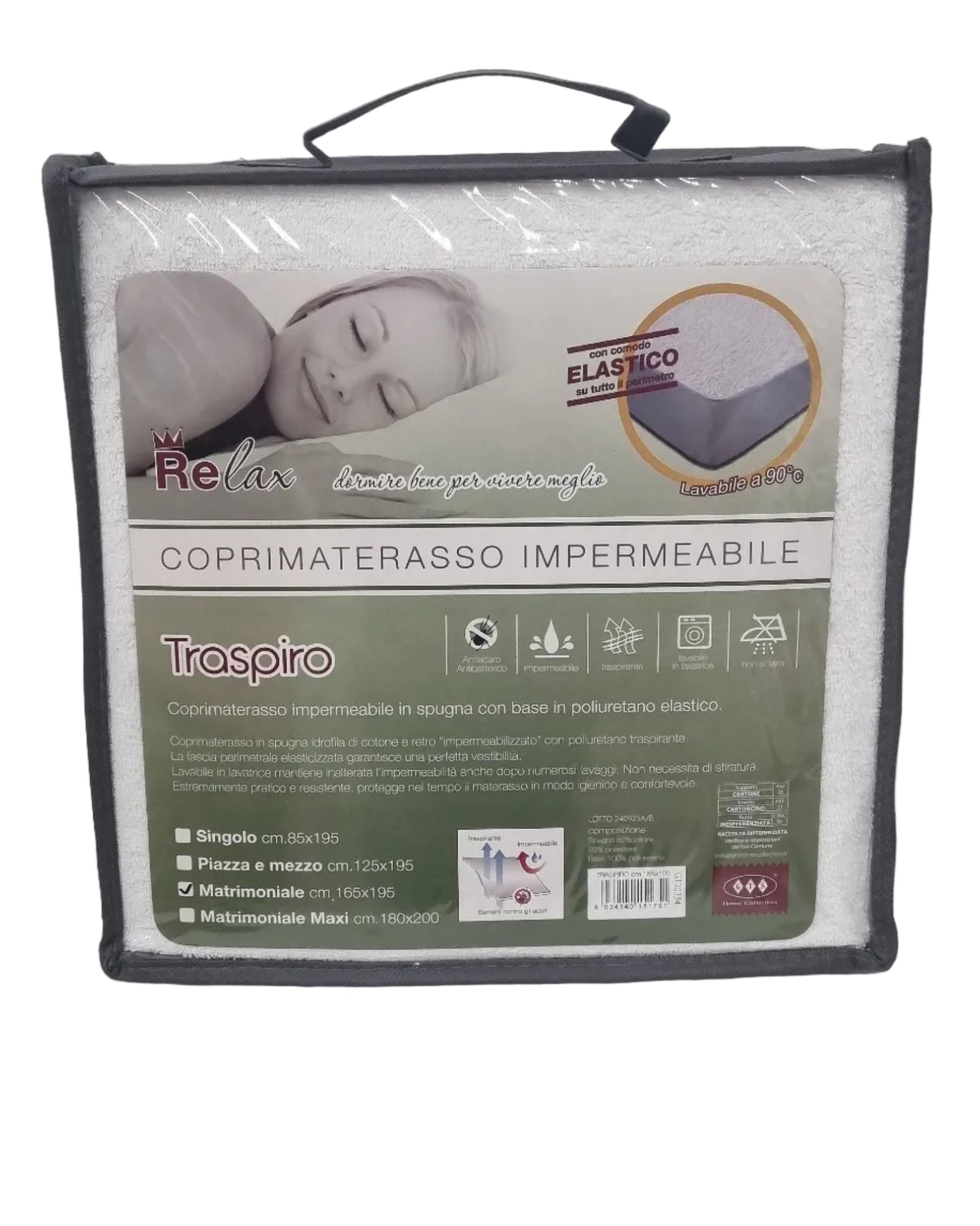 Coprimaterasso impermeabile Relax Traspiro, con elastico, lavabile a 90°C, per letto matrimoniale
