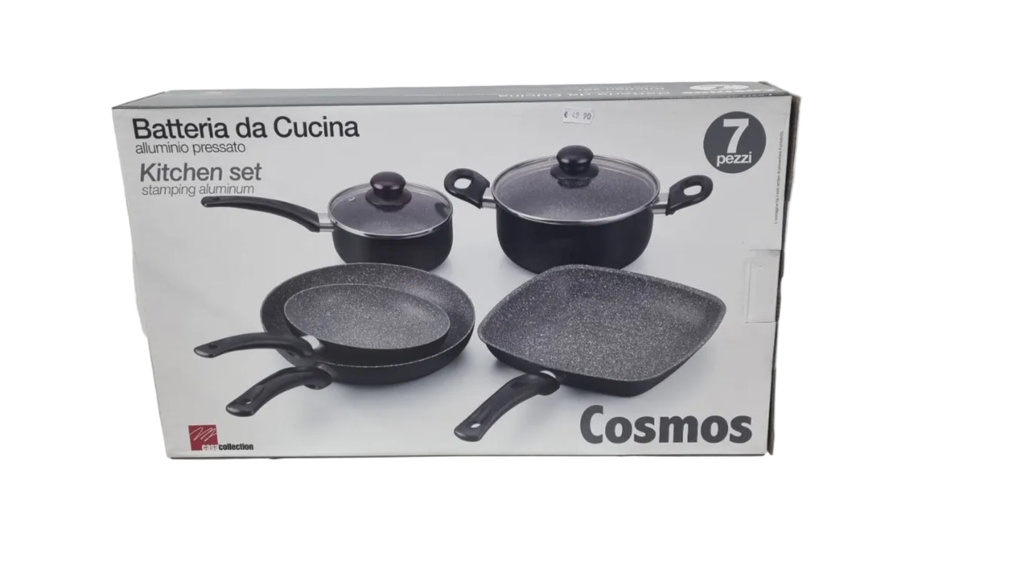 Batteria da cucina Cosmos 7 pezzi in alluminio pressato, pentole e padelle con coperchi, articoli cucina