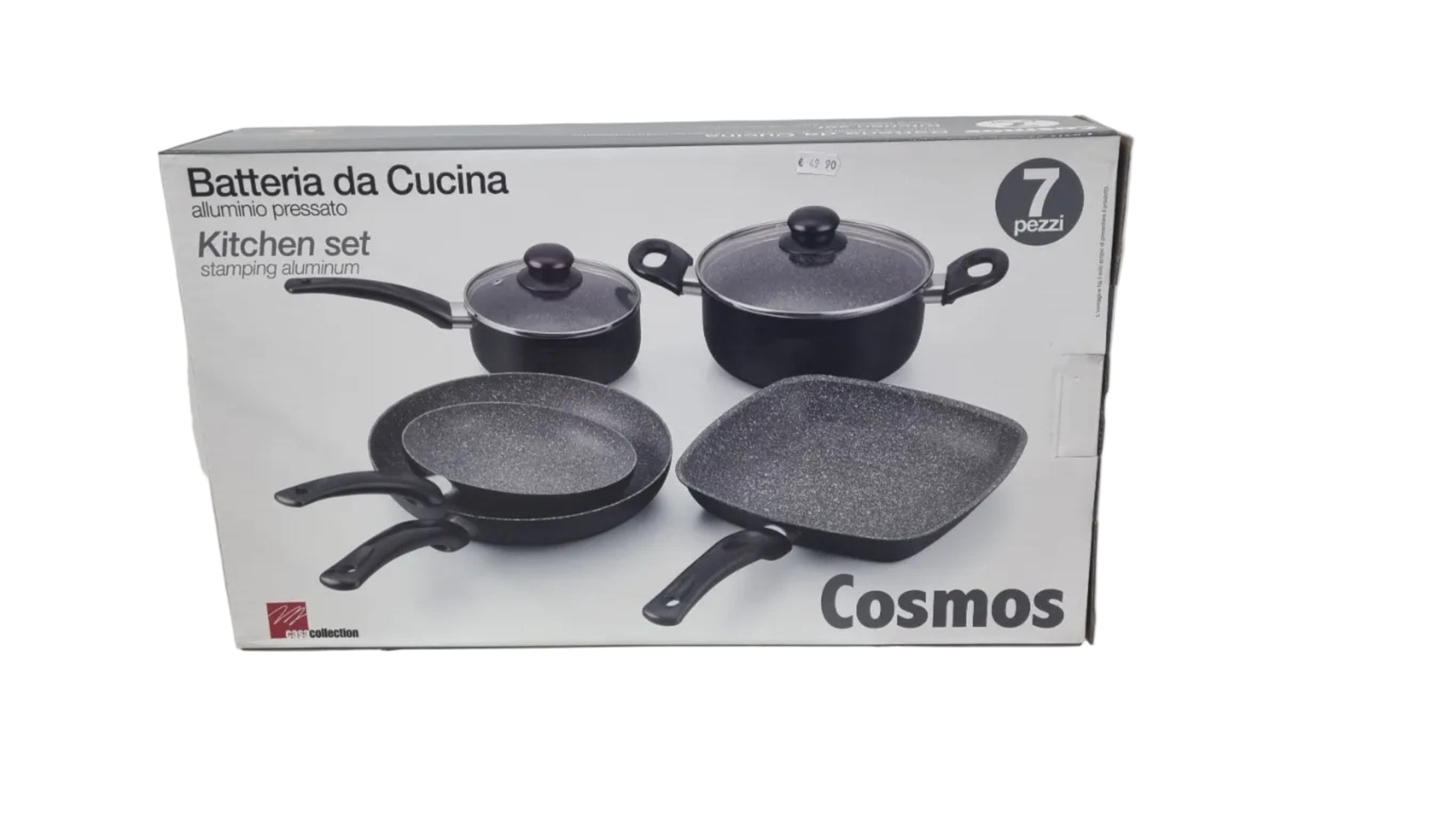 Batteria da cucina Cosmos 7 pezzi in alluminio pressato, pentole e padelle con coperchi, articoli cucina