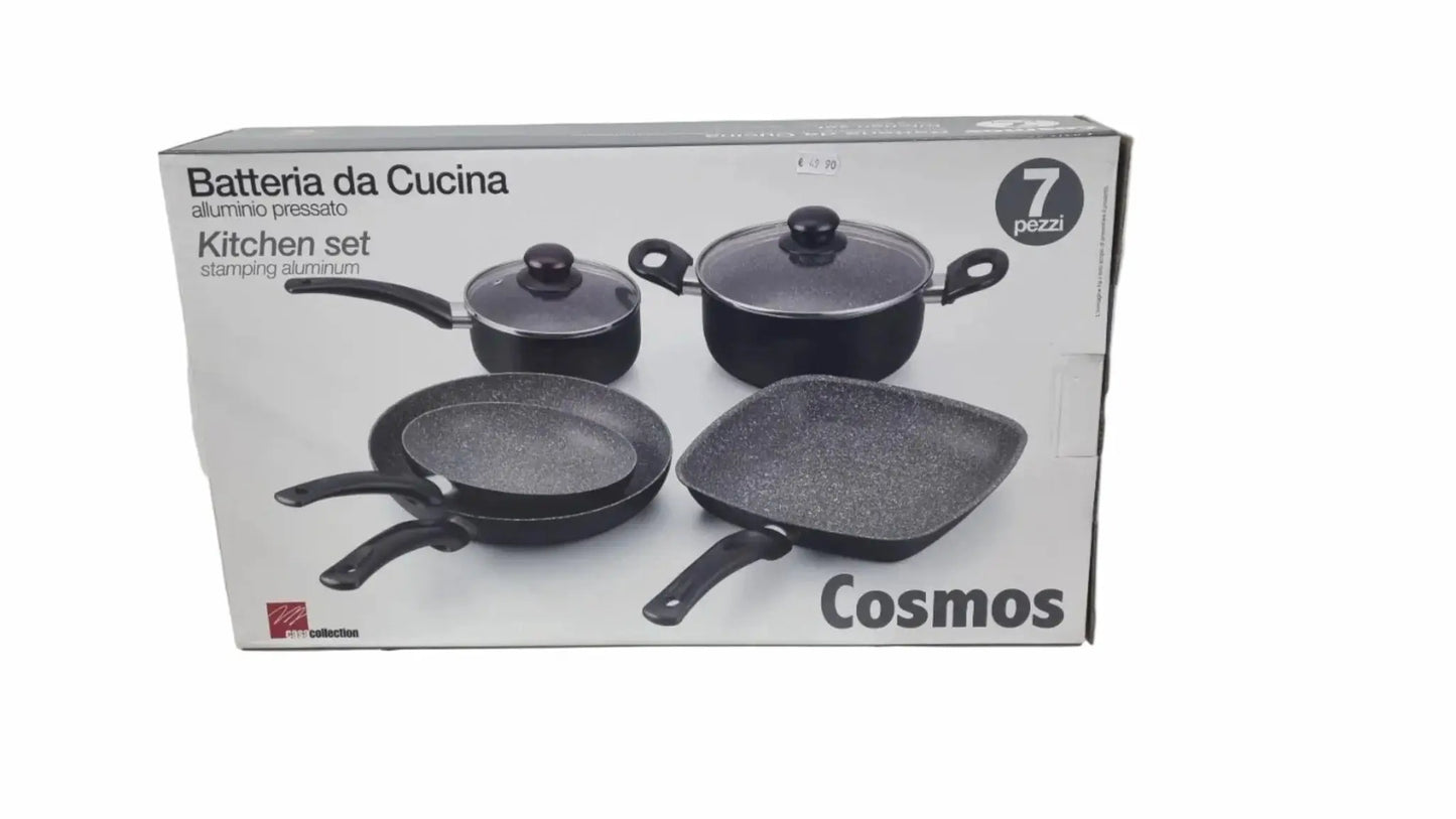 Set Batteria da Cucina 7 Pezzi – Alluminio Pressofuso con Rivestimento Antiaderente Effetto Marmo