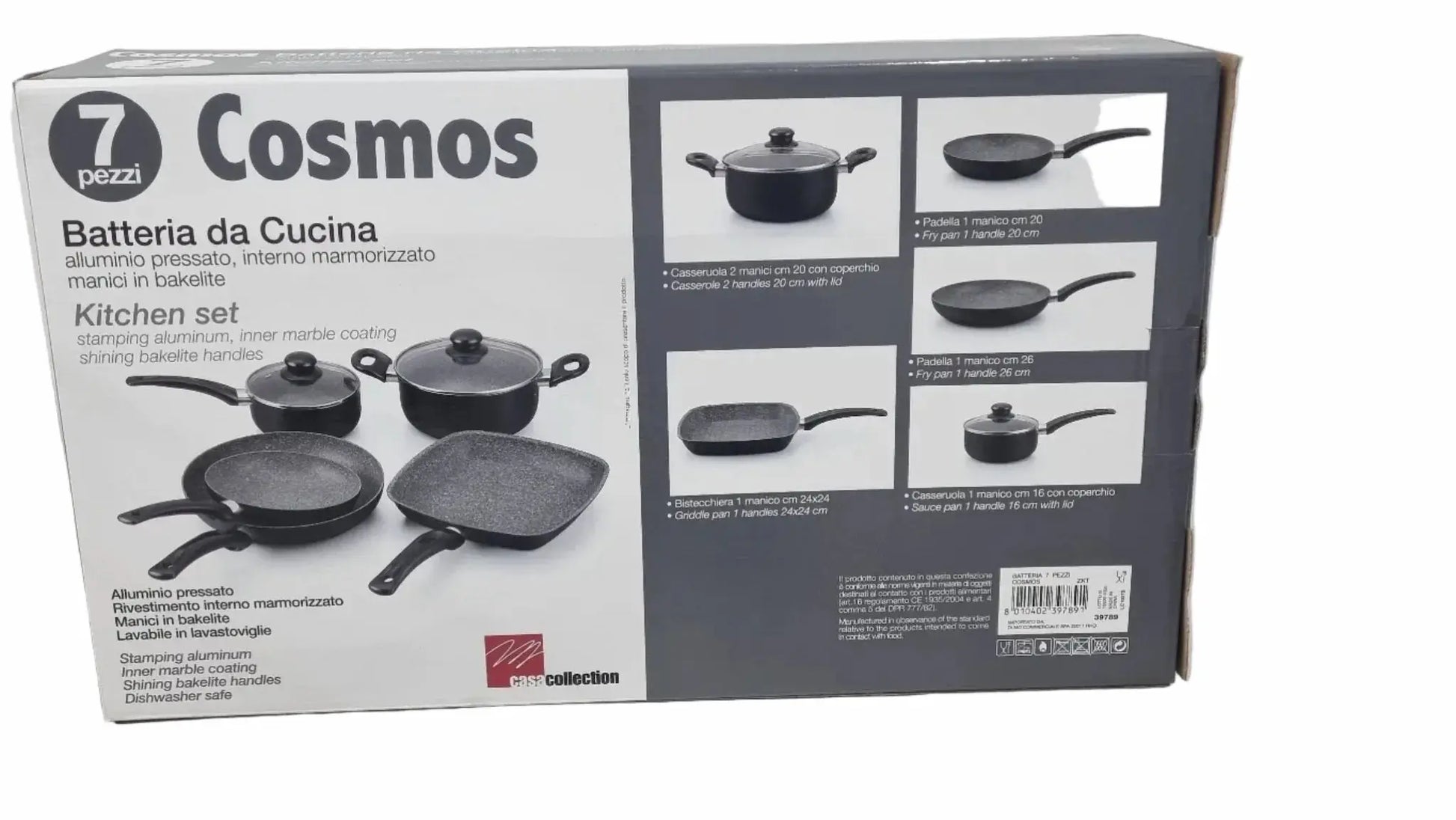 Set Batteria da Cucina 7 Pezzi – Alluminio Pressofuso con Rivestimento Antiaderente Effetto Marmo