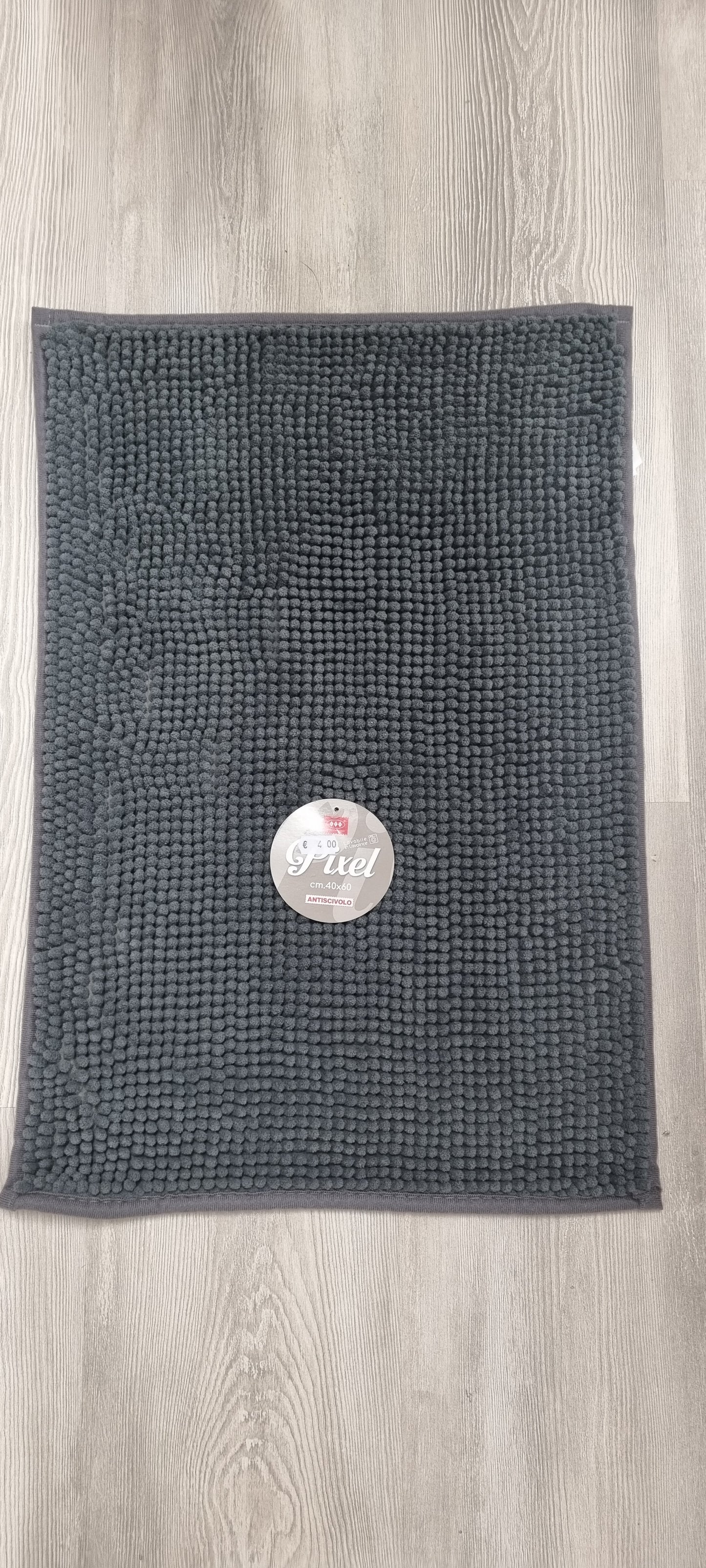 Tappeto bagno grigio Pixel 40x60 cm, antiscivolo, tessuto a nodi, ideale per cucina e bagno