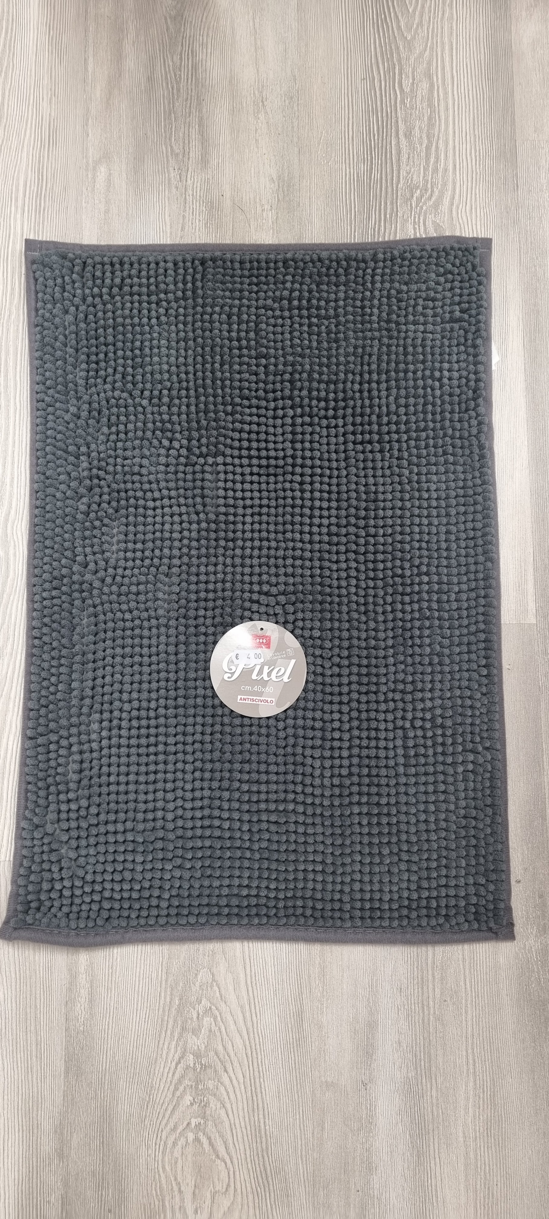 Tappeto bagno grigio Pixel 40x60 cm, antiscivolo, tessuto a nodi, ideale per cucina e bagno