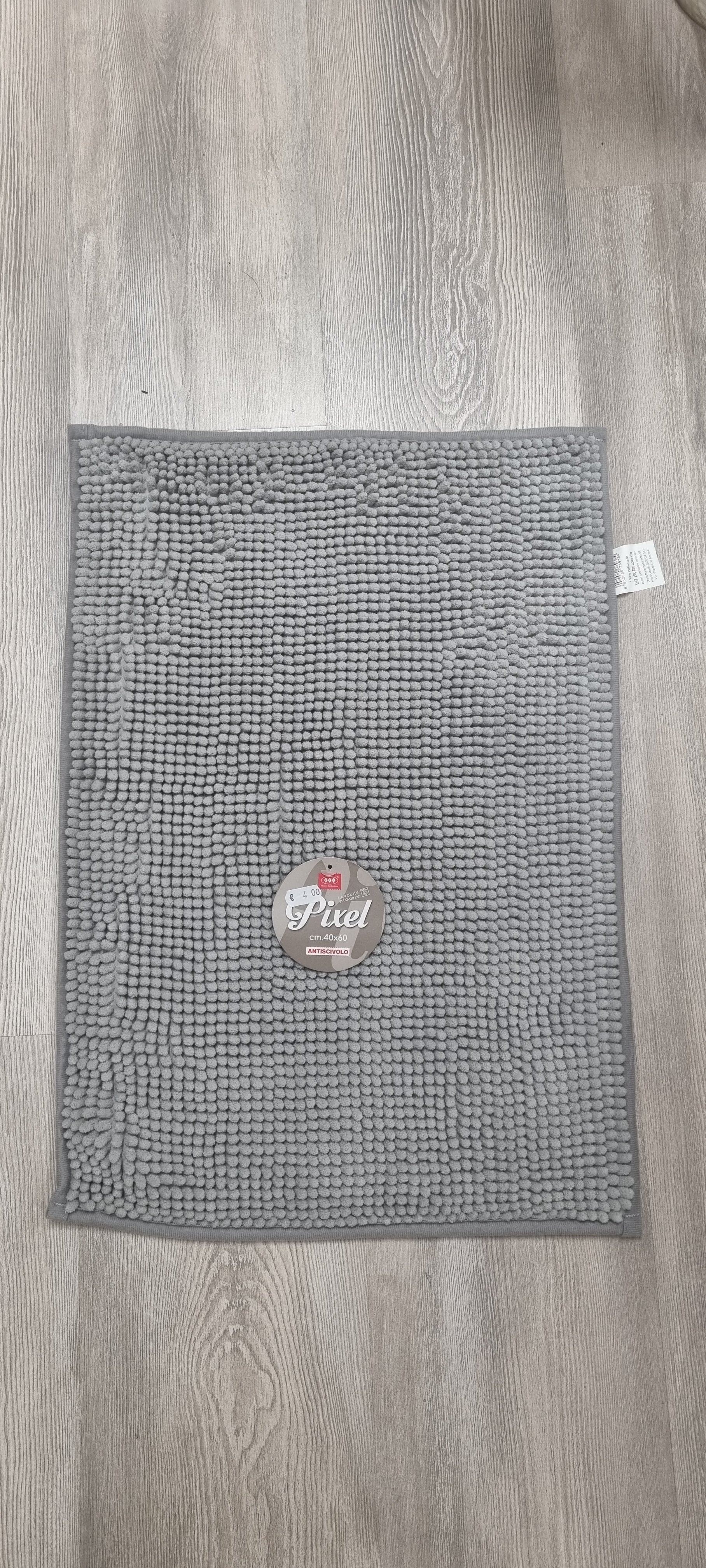 Tappeto bagno grigio Pixel 40x60 cm, antiscivolo, in microfibra, per bagno e cucina