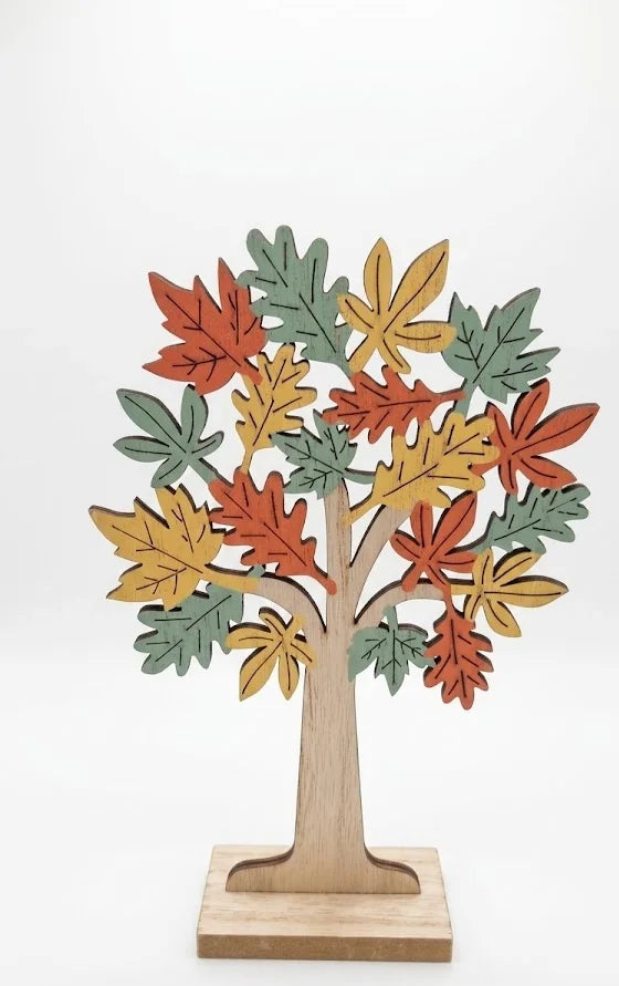 Albero in Legno Decorativo Autunnale con Foglie Colorate – H 21 cm