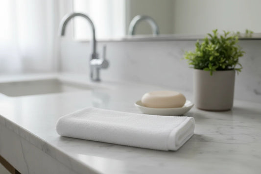 Asciugamano spugna cotone sfondo bianco