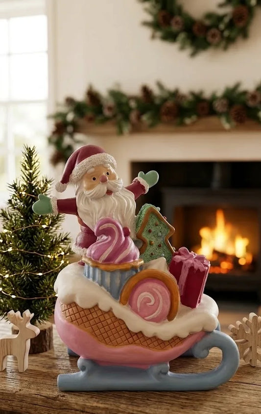 Babbo Natale sulla Slitta dei Dolci in Resina 20 cm – Decorazione Natalizia Originale - Punto Casa