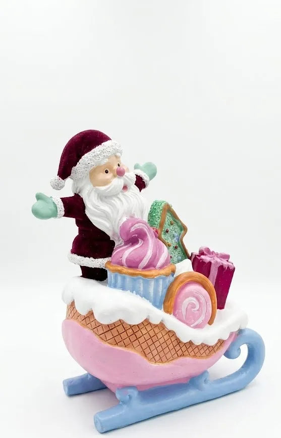 Babbo Natale sulla Slitta dei Dolci in Resina 20 cm – Decorazione Natalizia Originale - Punto Casa