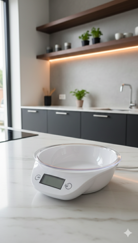 Bilancia da cucina digitale con ciotola in vetro, ideale per dosare ingredienti con precisione in cucina
