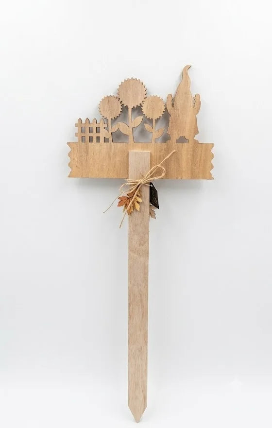 Cartello Benvenuti Autunnale in Legno con Gnomo e Girasoli – 21x62 cm - Punto Casa