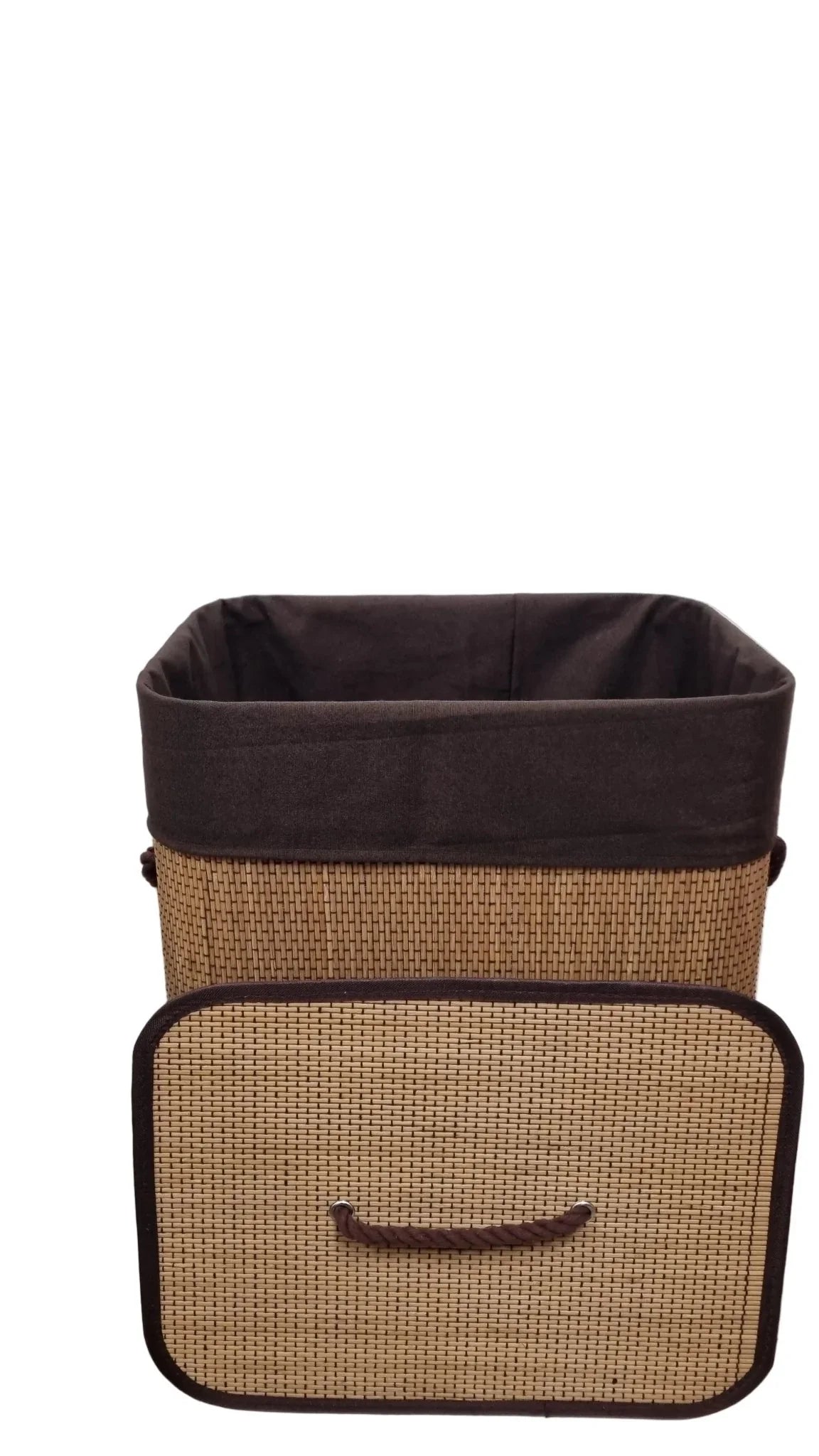 Cesta Portabiancheria in Bambù Rettangolare con Coperchio e Sacca in Tessuto - Punto Casa