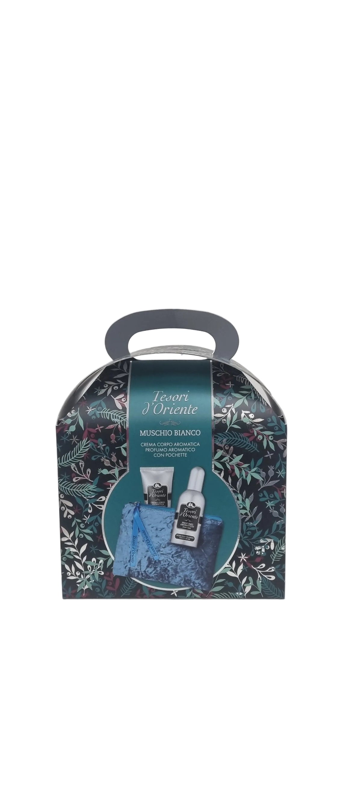 Confezione regalo Tesori d'Oriente Muschio Bianco con crema corpo, profumo e pochette, ideale per regalo