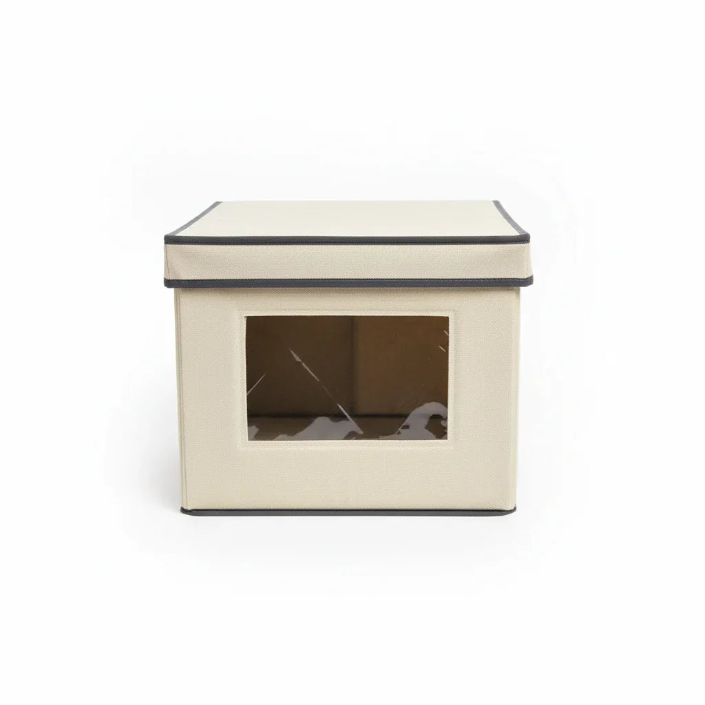 Contenitore Portaoggetti Beige con Finestra Trasparente - Scatola Organizer a Vista - Punto Casa