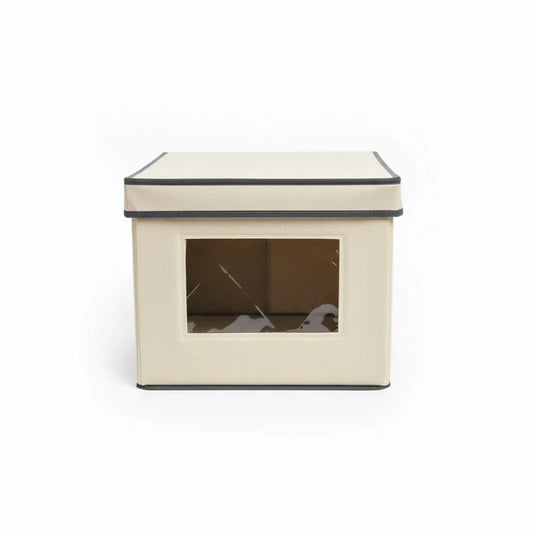 Contenitore Portaoggetti Beige con Finestra Trasparente - Scatola Organizer a Vista - Punto Casa