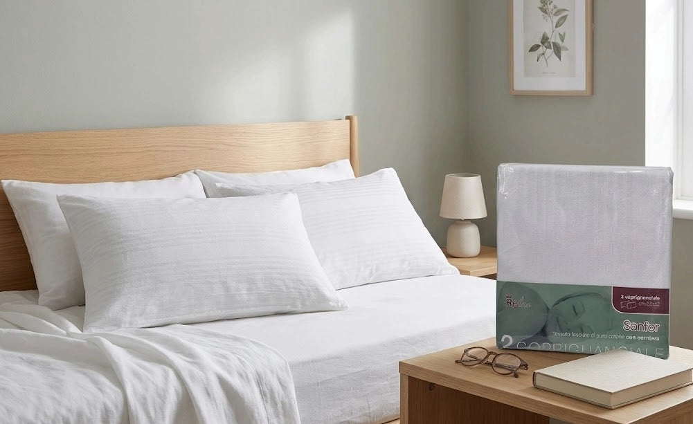 Copriguanciale 100% cotone 52x82 cm con cerniera – set 2 pezzi bianco