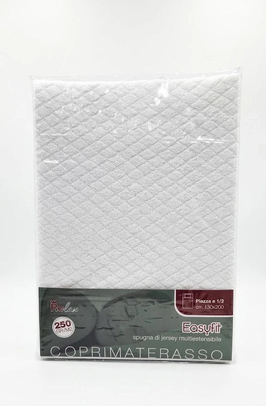 Coprimaterasso 1 Piazza e Mezza Bianco 130x200 cm – Spugna Jersey Multiestensibile 250 gr/m2 Punto Casa