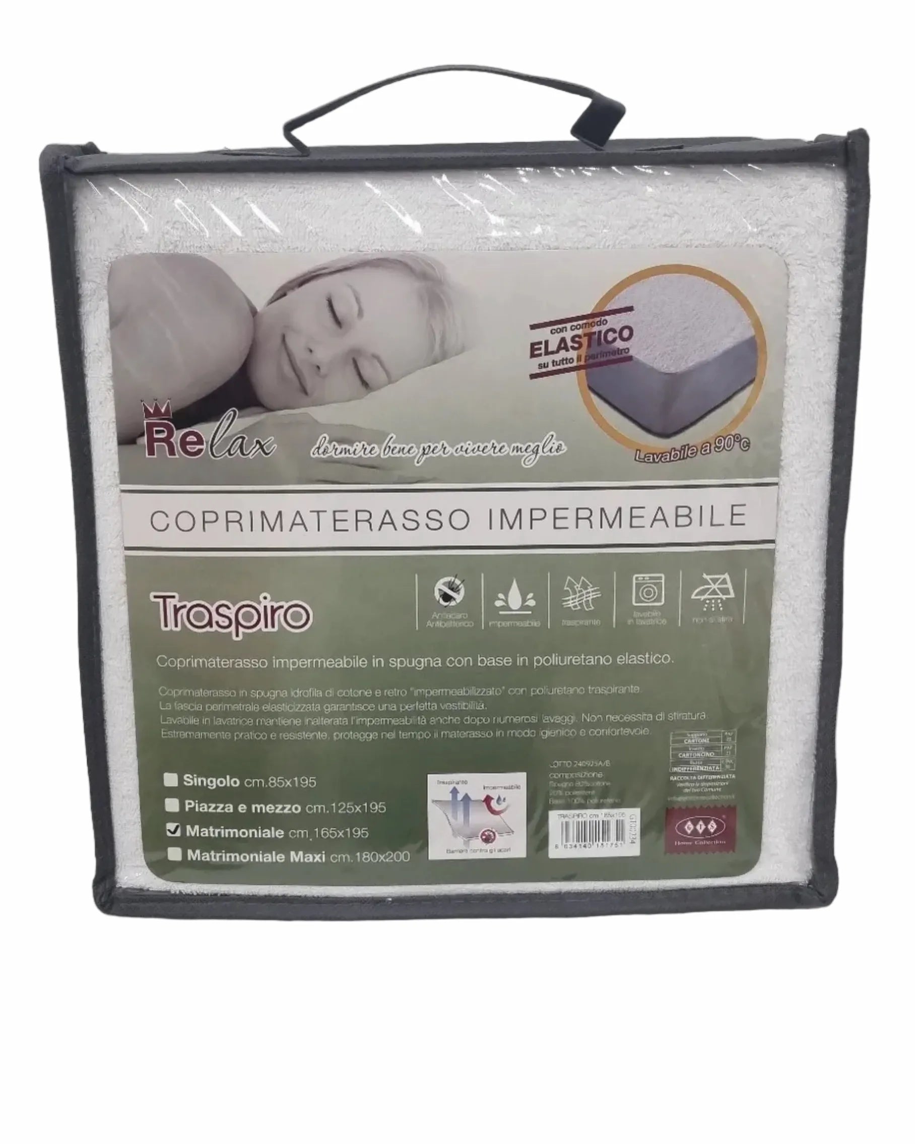 Coprimaterasso impermeabile matrimoniale 165x195 cm – spugna cotone e poliuretano traspirante