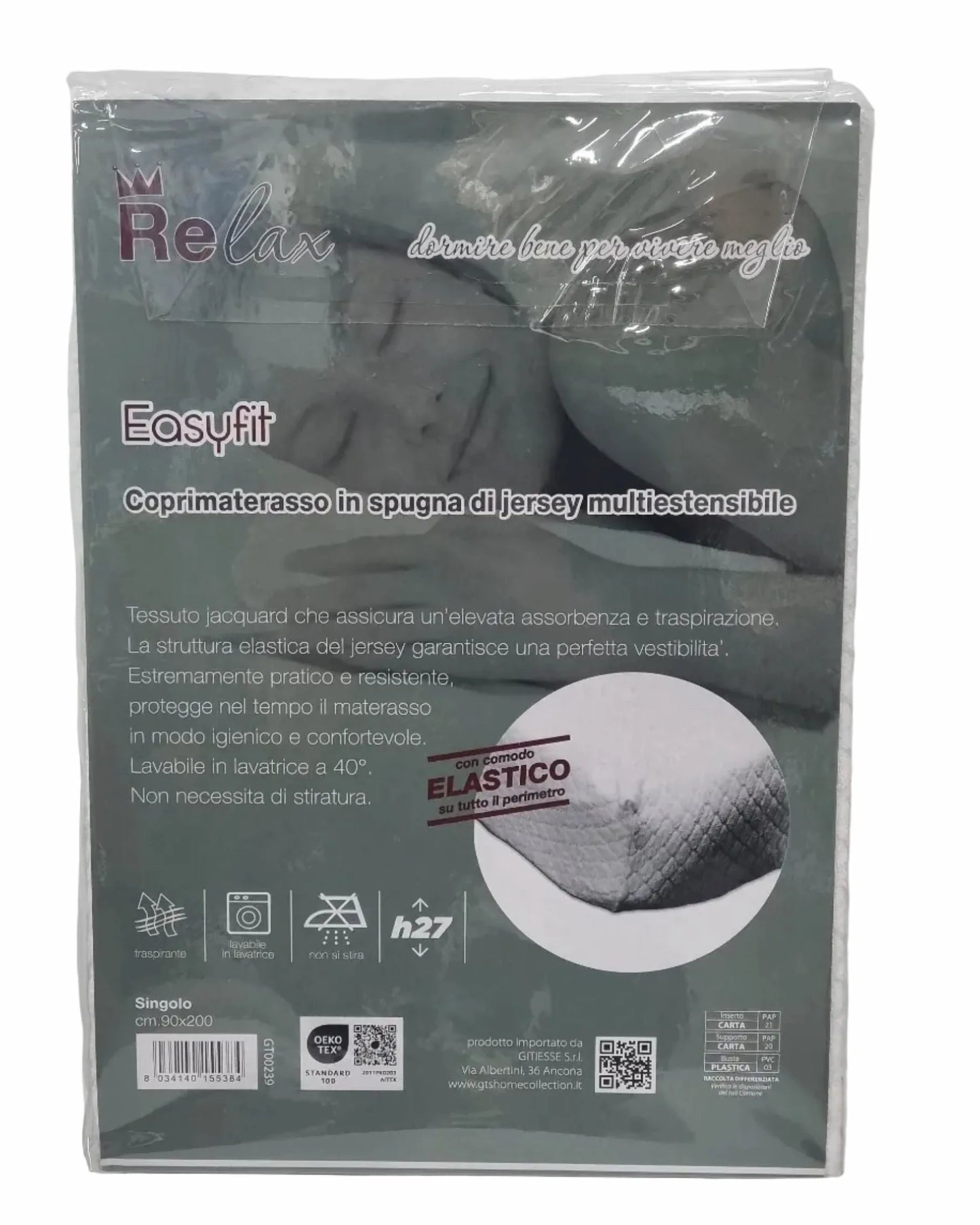Coprimaterasso Relax Easyfit spugna jersey singolo 90x200cm – dettaglio tessuto multiestensibile traspirante