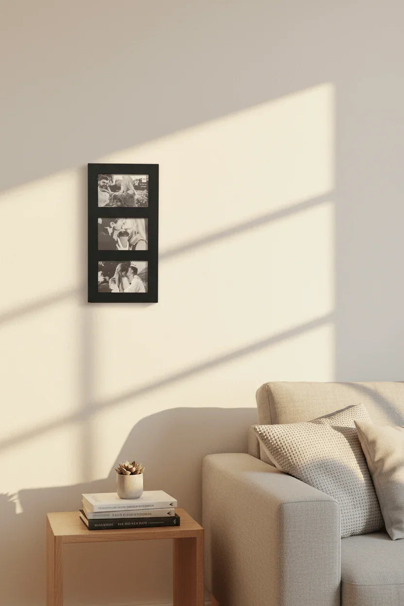 Cornice Multipla 3 Foto in Legno Nero - Portafoto da Parete - Punto Casa