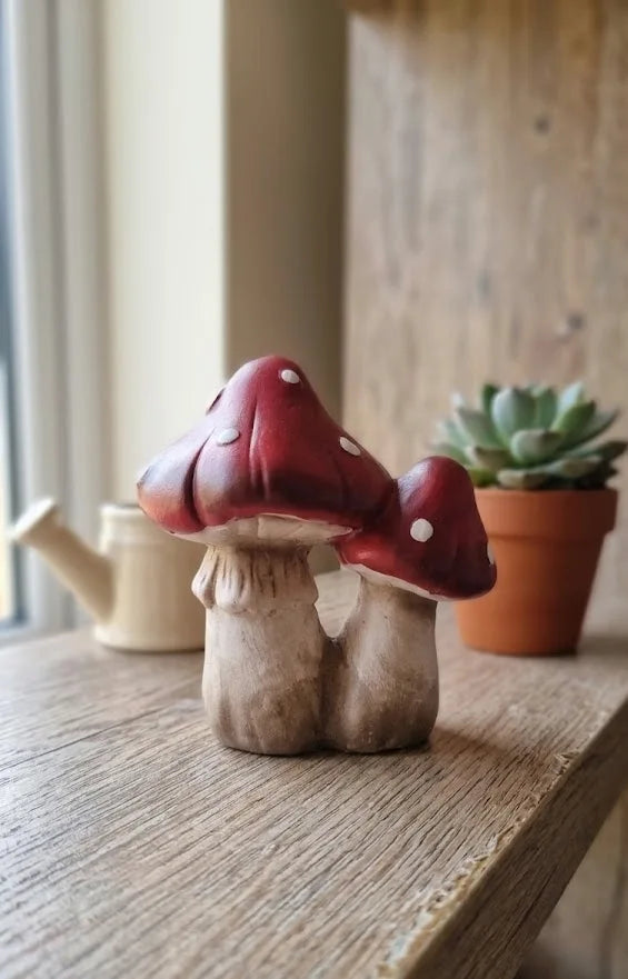 Fungo di Ceramica Autunnale Bordeaux a Pois – Decorazione Boho Rustica - Punto Casa