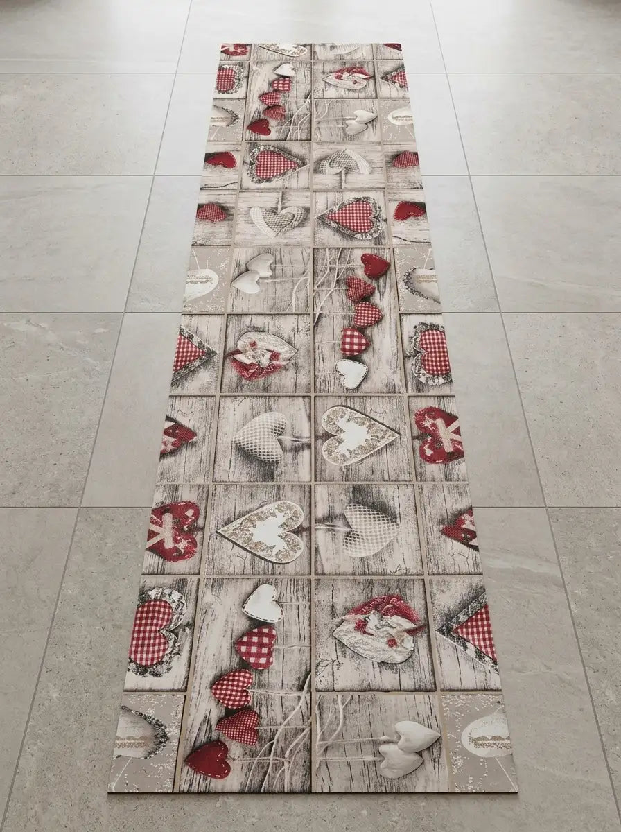 Passatoia da cucina con fantasia di cuori rossi in stile country