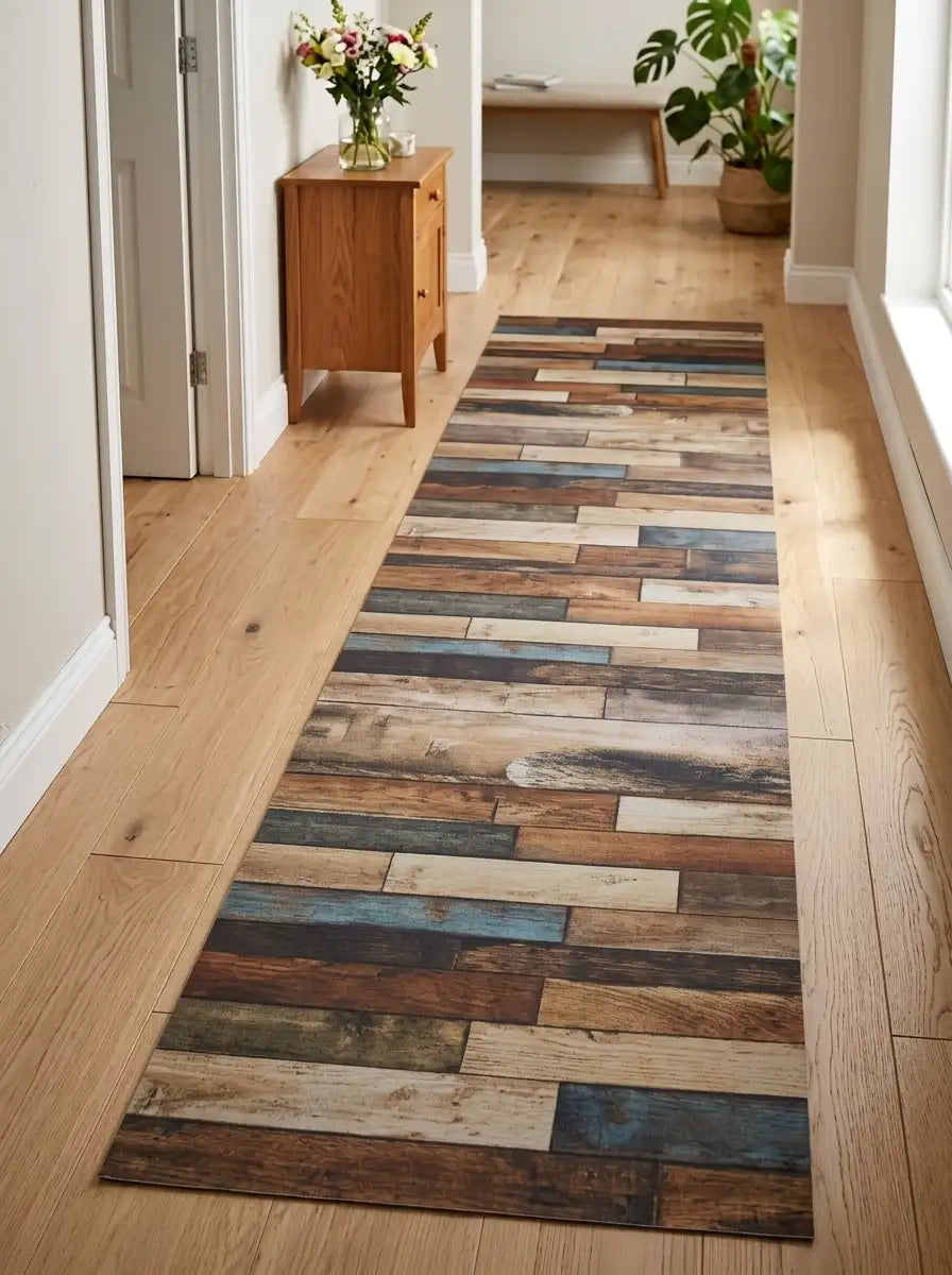 Tappeto al taglio lavabile effetto parquet vintage multicolor
