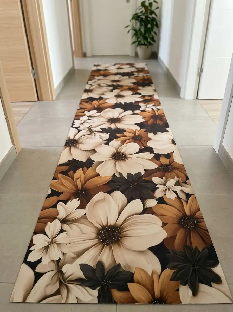 Passatoia floreale al taglio bianca e terracotta per cucina
