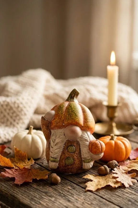 Gnomo di Ceramica con Zucca Autunnale – Decorazione Fiabesca per la Casa - Punto Casa