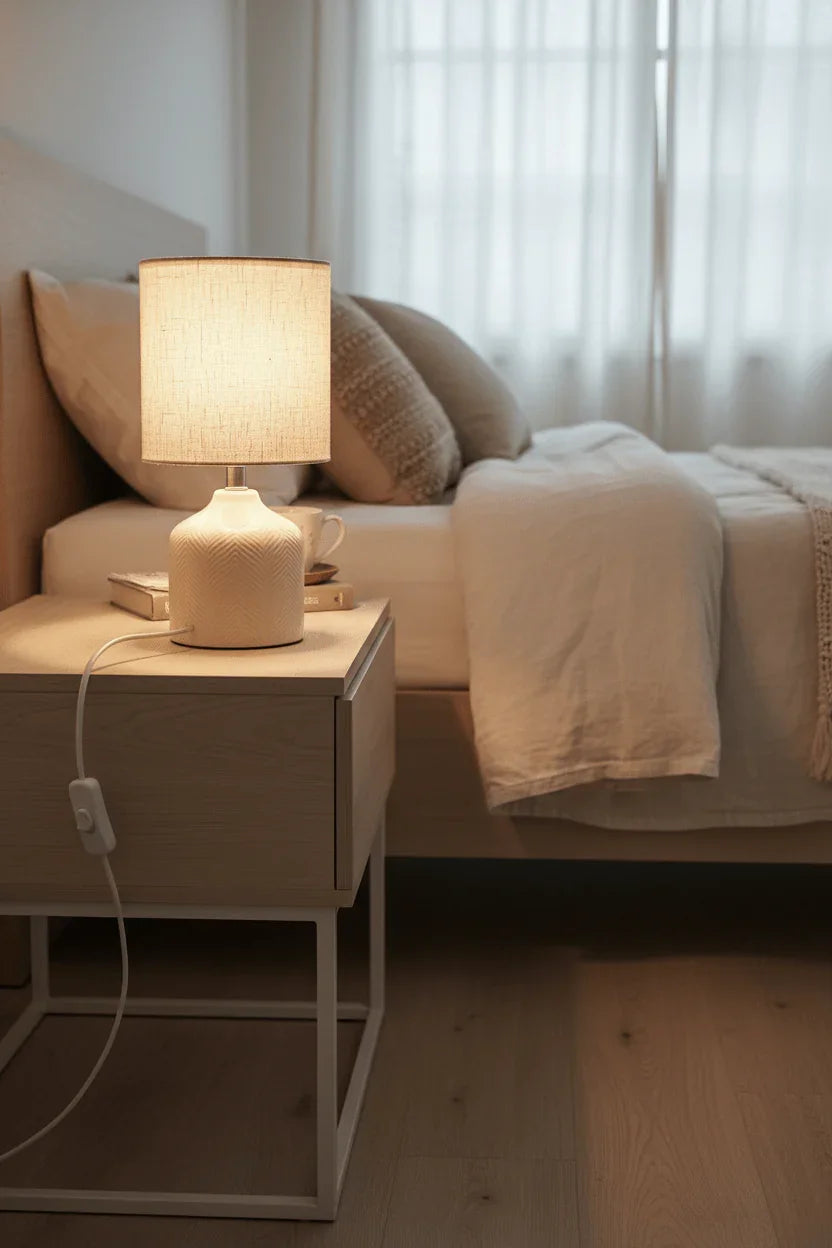 Lampada da Tavolo Base Cilindrica Ecrù con Paralume - Punto Casa