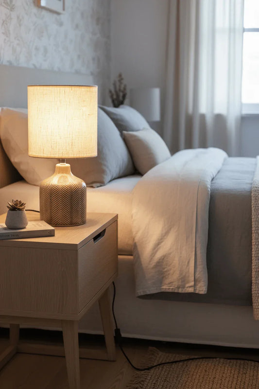 Lampada da Tavolo Base Marrone con Motivo Spina di Pesce - Punto Casa