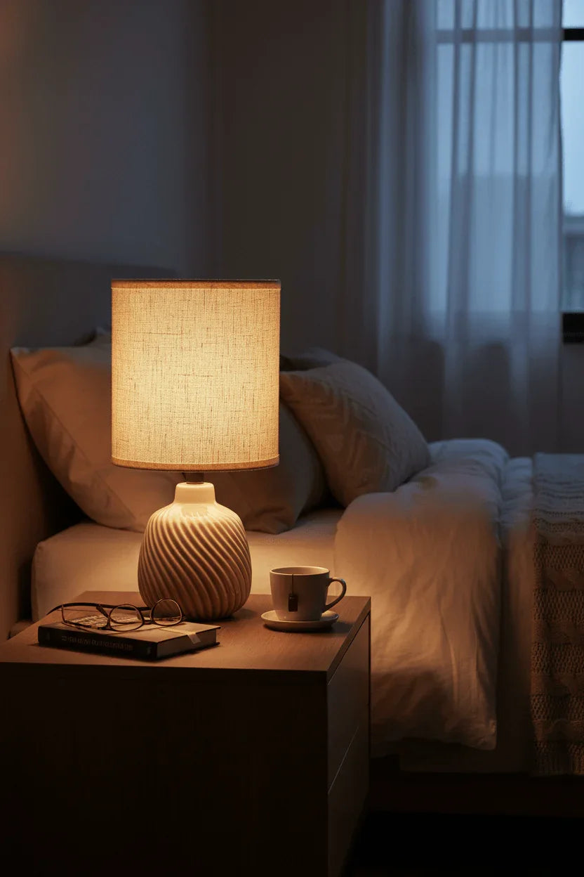 Lampada da Tavolo Base con Righe Diagonali in Ceramica - Punto Casa