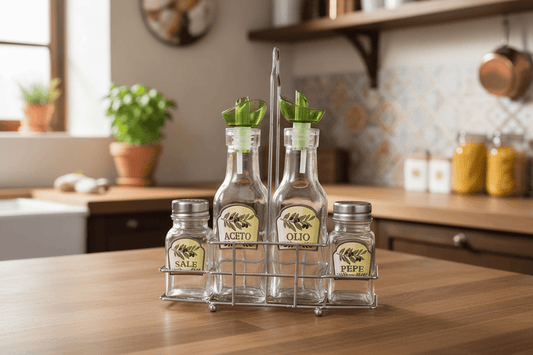 Menage 5 Pezzi Olio Aceto Sale Pepe con Struttura in Metallo - Punto Casa