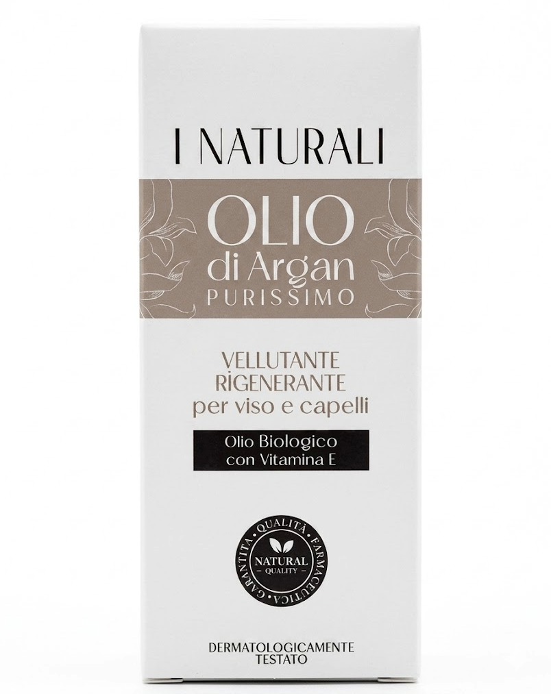 Olio di Argan purissimo biologico rigenerante per viso e capelli con vitamina E, dermatologicamente testato