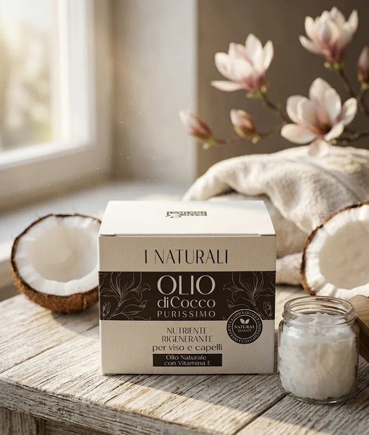 Olio di cocco purissimo nutriente rigenerante per viso e capelli, con vitamina E, naturale e organico