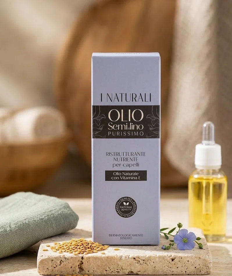 Olio di semi di lino puro per capelli ristrutturante e nutriente con vitamina E, prodotto naturale dermatologicamente testato