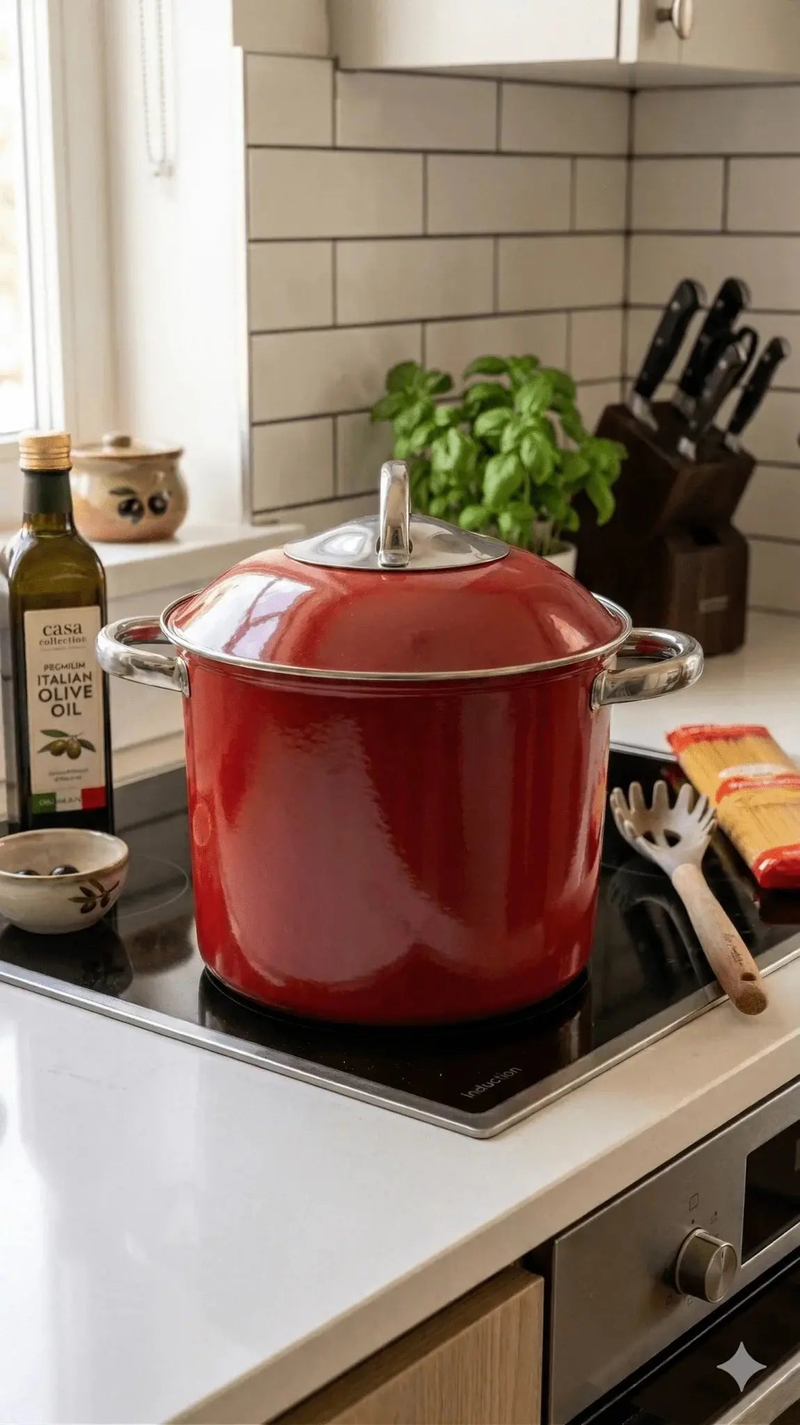 Pentola colapasta rossa da 24 cm con coperchio forato scolatutto